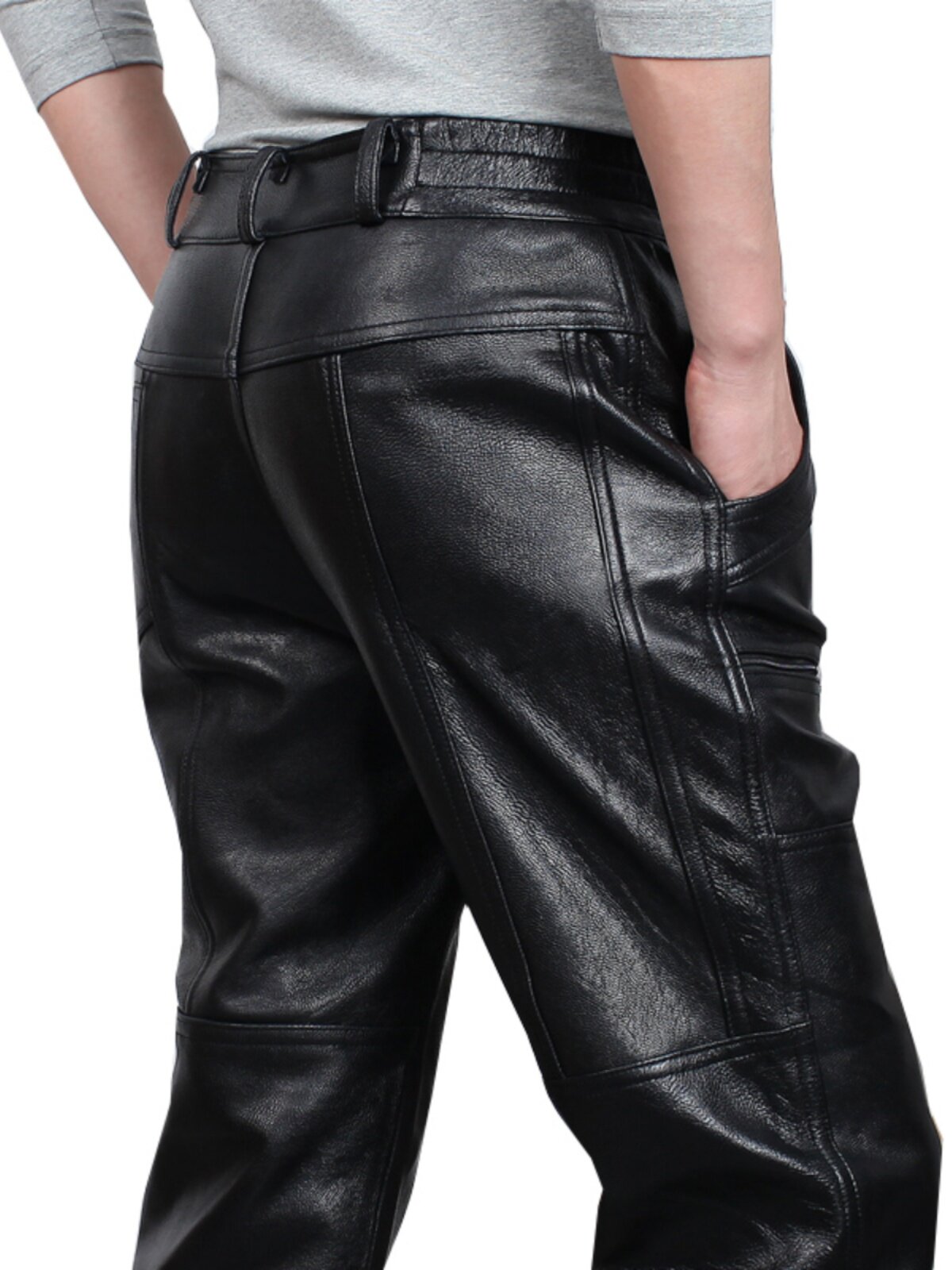 [BAG WORN FOR 5 YEARS] AUTUMN AND WINTER MENS LEATHER LEATHER PANTS CYCLING BIKERS COWHIDE LOOSE LEATHER PANTS AND FLEECE WARM PANTS