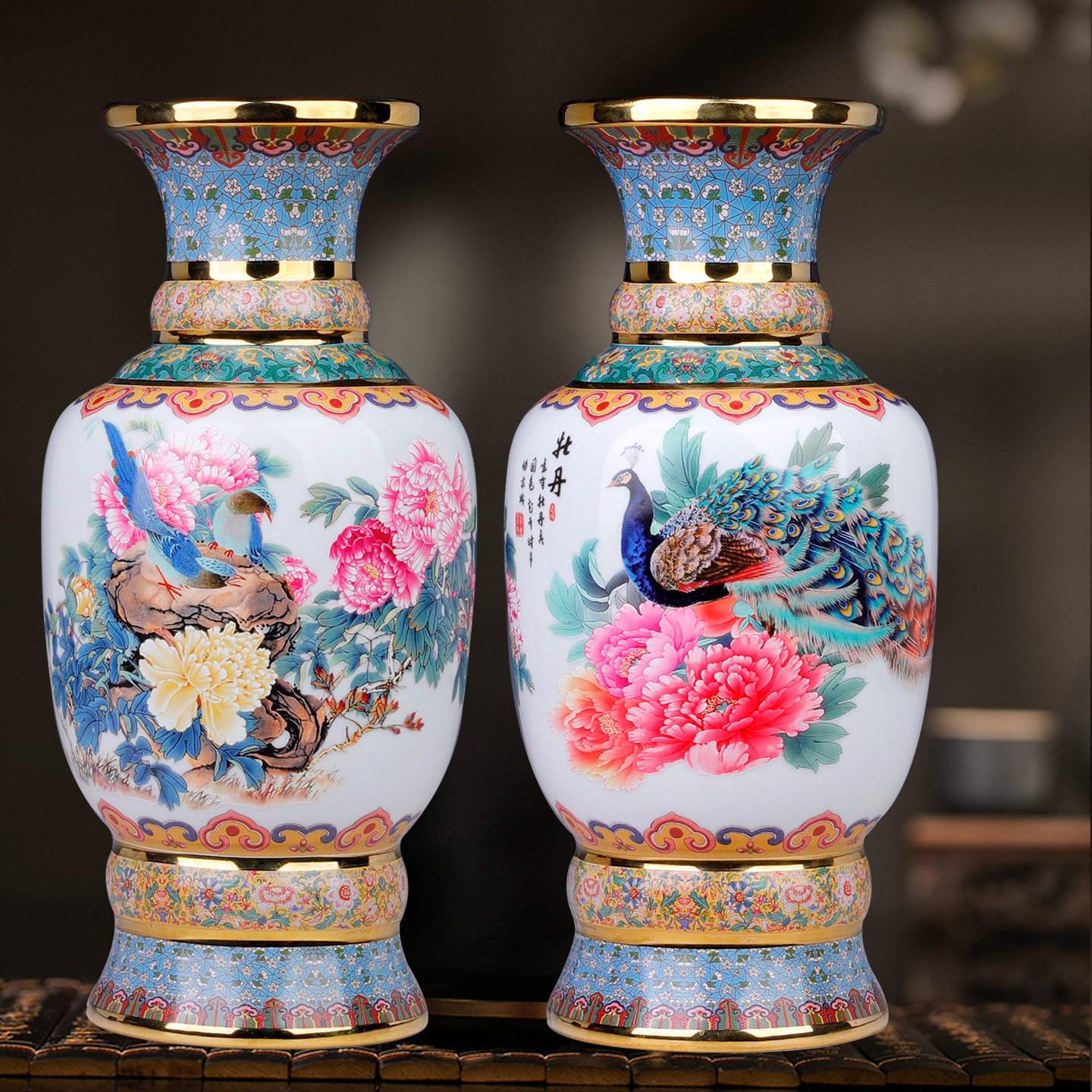 景德镇陶瓷器粉彩花瓶中式家居客厅玄关电视柜桌面装饰品瓷瓶摆件,家居饰品,花瓶,淘宝优惠券,粉丝福利购,淘宝优惠卷