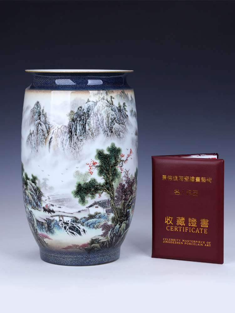 景德镇大嘴富竹花瓶水养宽口陶瓷景观摆件小客厅家装插花