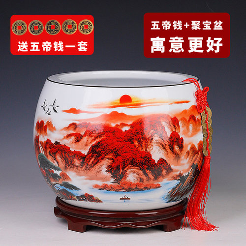 景德镇陶瓷聚宝盆鸿运当头摆件中式家居饰品客厅玄关工艺品摆饰