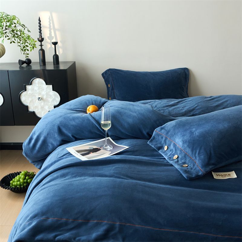ABS牛奶绒四件套加厚冬季保暖加绒床上用品纯色被套罩床单三件套