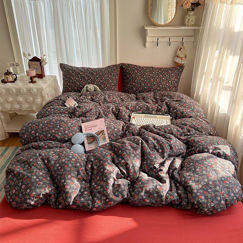 ABS新款ins双层纱床单被套床上四件套被套学生宿舍四件套三件套