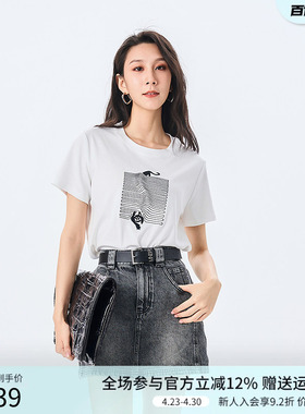 曼诺比菲商场同款夏季休闲百搭宽松圆领趣味T恤女MGFT151030