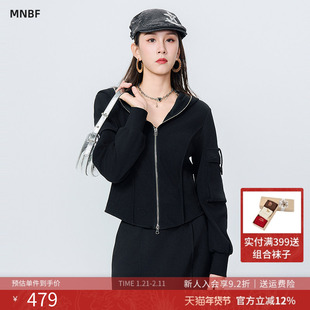 曼诺比菲商场同款2025春秋季修身短款连帽拉链卫衣外套MGHG181001