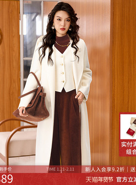 曼诺比菲商场同款2025冬季复古翻领两件套双面呢外套女SGEG145162