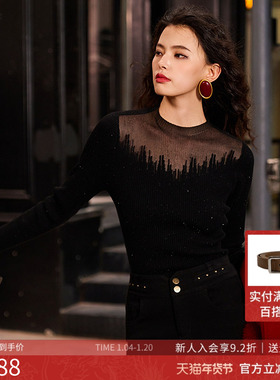 曼诺比菲商场同款2025冬季半高领微透套头毛衣打底衫女SGCM142058