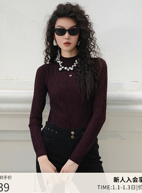 曼诺比菲商场同款2025冬季简约修身套头毛衣衫内搭打底MGCM141012