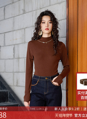 曼诺比菲商场同款2025冬季半高领不规则修身套头毛衣女SGCM143124