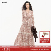 曼诺比菲商场同款 SHEL112075 v领雪纺印花连衣裙长款 2026春季 法式
