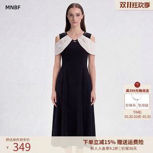 曼诺比菲商场同款夏季优雅气质无袖露肩梭织连衣裙MGBL121018