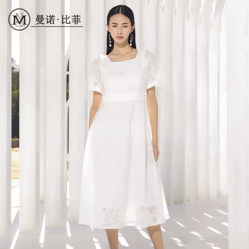 白色蕾丝假两件连衣裙仙女
