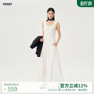 曼诺比菲商场同款 连衣裙 春秋优雅气质a字收腰无袖