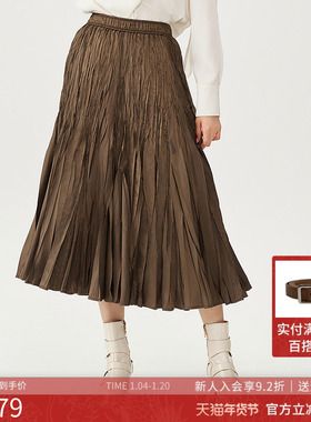 曼诺比菲商场同款2025春秋季直筒高腰压褶半截裙中长款EGEQ112039