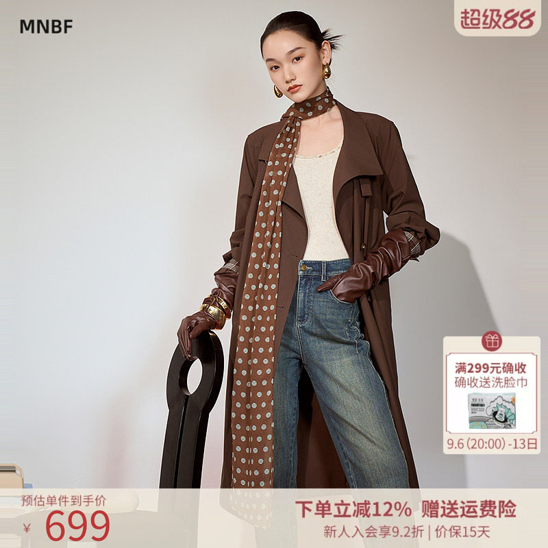 曼诺比菲商场同款秋季高级感系带风衣外套女中长款MGHG135128图片