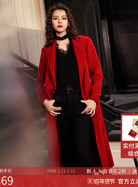 曼诺比菲商场同款2025冬季高级感翻领羊毛双面呢外套女SGEG146215