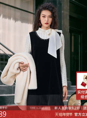 曼诺比菲商场同款2025冬季优雅气质蕾丝连衣裙两件套女MGIJ146235