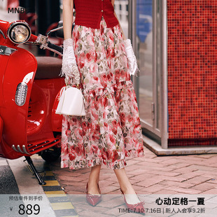 曼诺比菲商场同款2026夏季法式浪漫印花a字大摆半身裙SHEQ122071