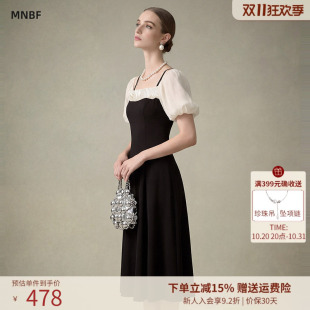曼诺比菲商场同款夏季灯笼泡泡袖一字肩两穿连衣裙SGBL122047