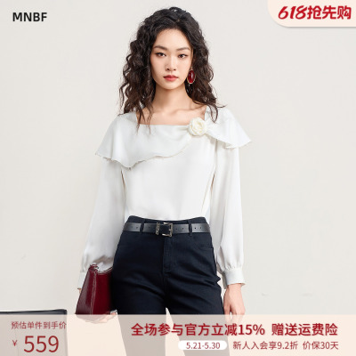 曼诺比菲商场同款2026春季荷叶边立体花朵长袖梭织衫女SHGS113088