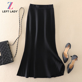 清仓新款 黑色两侧百褶鱼尾裙针织半身裙子 显瘦中长款 高端女装 修身