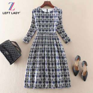 绣花镂空连衣裙子 显瘦A字裙七分袖 清仓新款 气质优雅高端妈妈女装