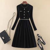 清仓秋冬新款 女装 针织连衣裙收腰毛衣裙黑色内搭针织配大衣打底裙