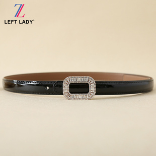 女士装 饰百搭真皮牛皮镶钻金属扣头简约细腰带黑色配连衣裙子衬衫