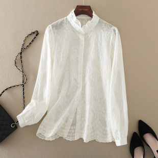 衬衫 2025春季 重工刺绣木耳领长袖 女装 设计感百搭休闲气质上衣 新款