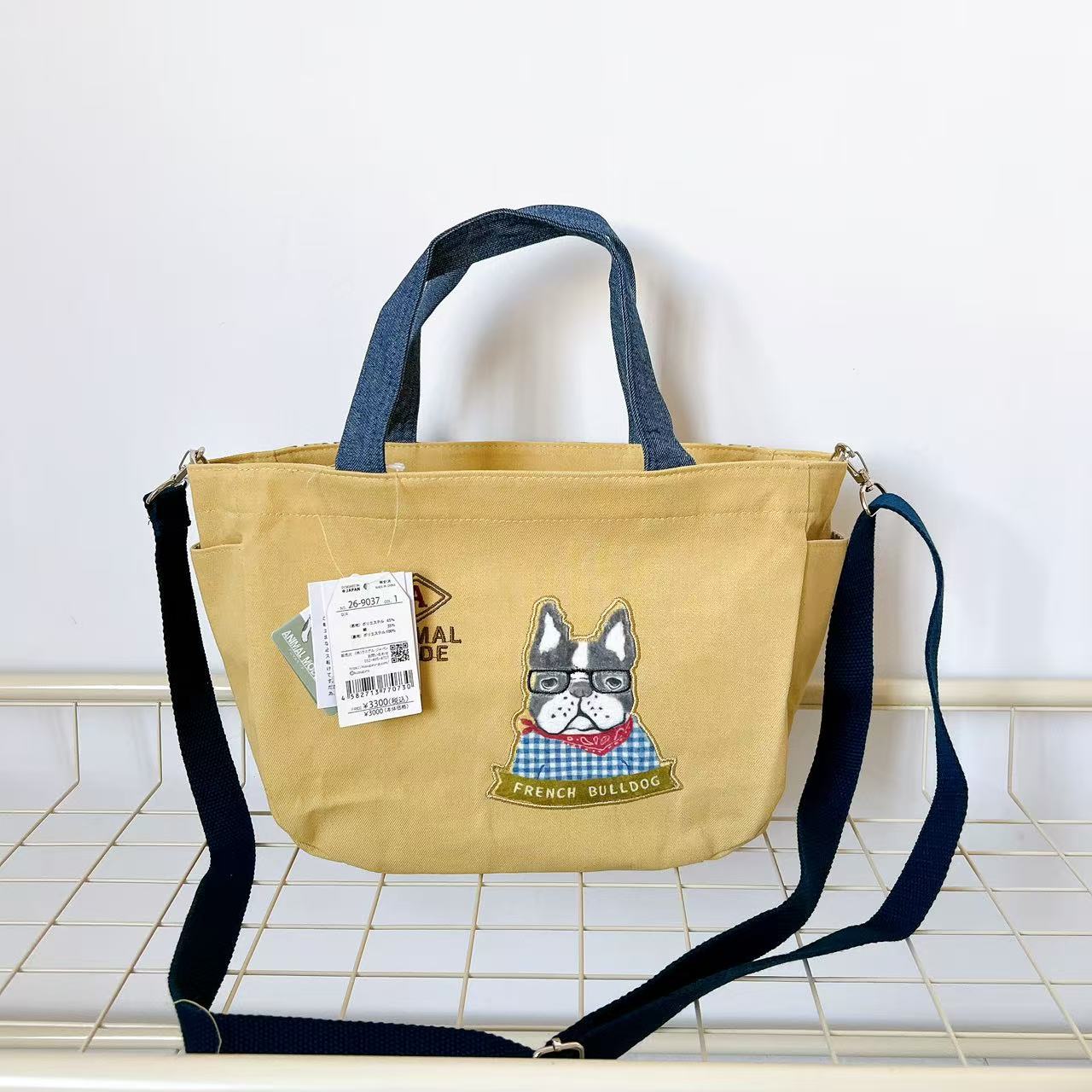 日本Kusuguru正品刺绣猫咪法斗单肩包 手提包 手拎包斜挎包 通勤