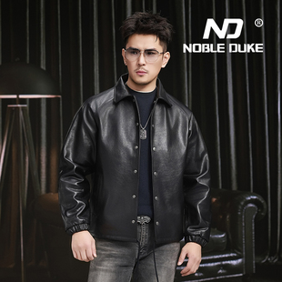 天神教练款 纯色休闲皮夹克 8508头层油蜡牛皮真皮皮衣翻领春秋新款