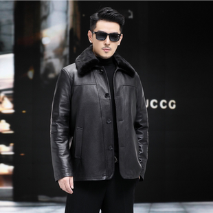 真皮皮衣加厚保暖头层牛皮翻领商务高档爸爸装 厂家直销8181 1男士