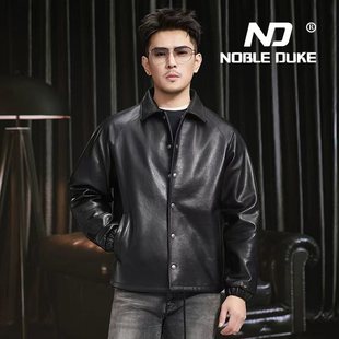 夹克 休闲百搭翻领经典 8512天神教练头层牛皮加厚羽绒内胆男士 时尚