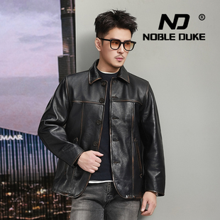 真皮皮衣 纽扣复古翻领男士 8509新款 皮衣头层油蜡牛皮手工擦色经典