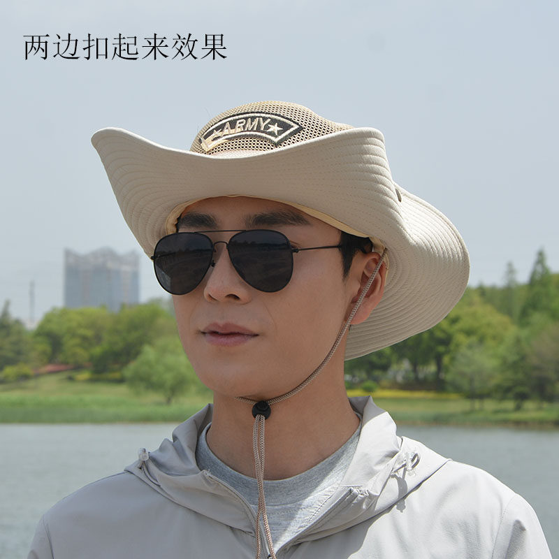 ARMY遮阳帽太阳钓鱼帽渔夫帽子男士防晒大檐户外青年奔尼帽牛仔帽