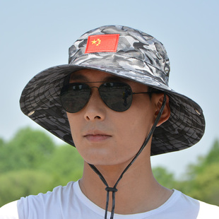 中国潮红旗迷彩遮阳帽男士青年出游夏季大檐帅气户外防水太阳帽女