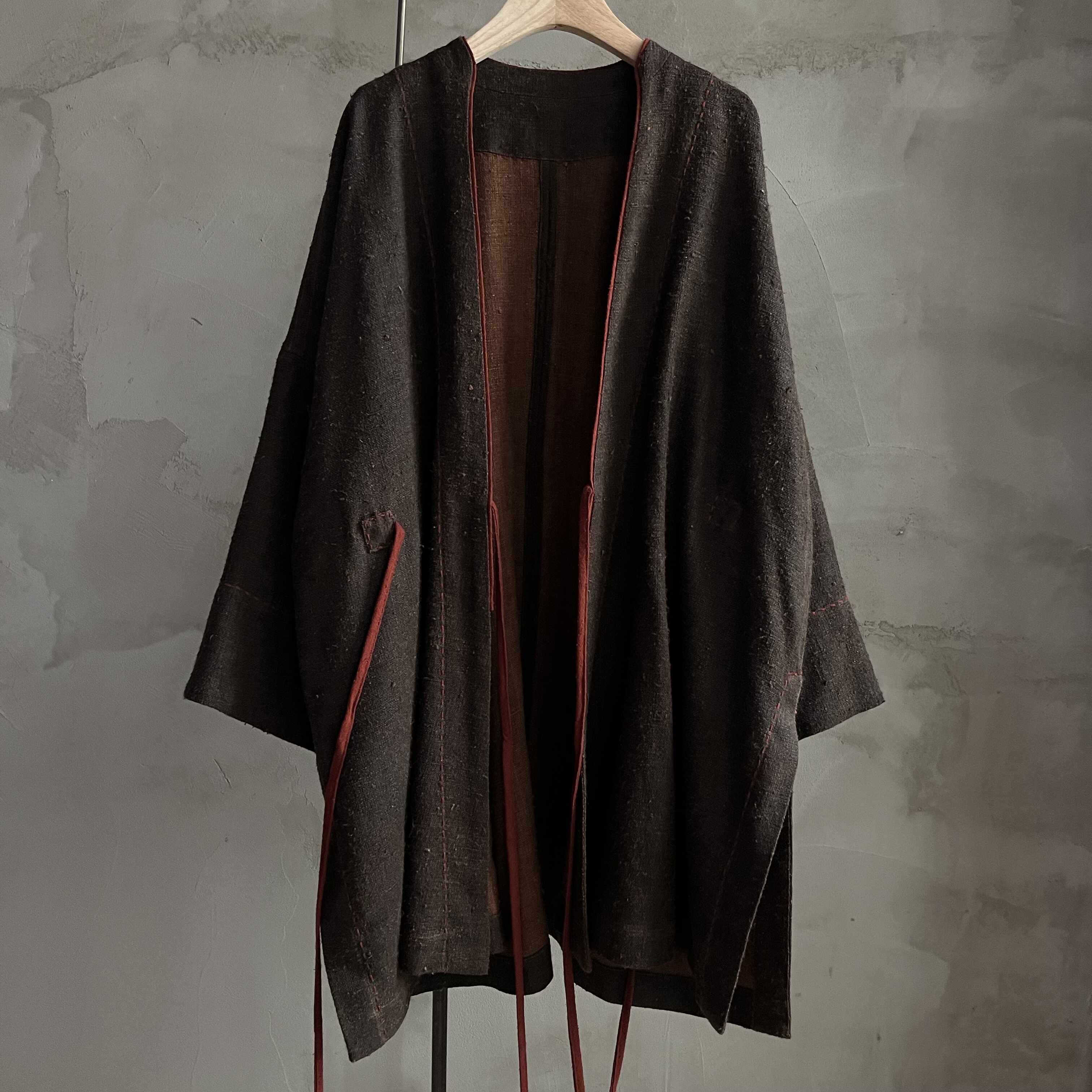 沉香布衣草堂 柞蚕丝香云纱系带开衫长衣外套自制斑驳