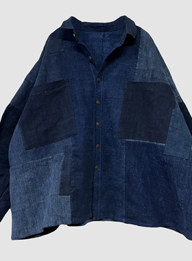 沉香布衣草堂 原创自制蓝染老布衬衫 单层宽松短衣开衫C25s02015