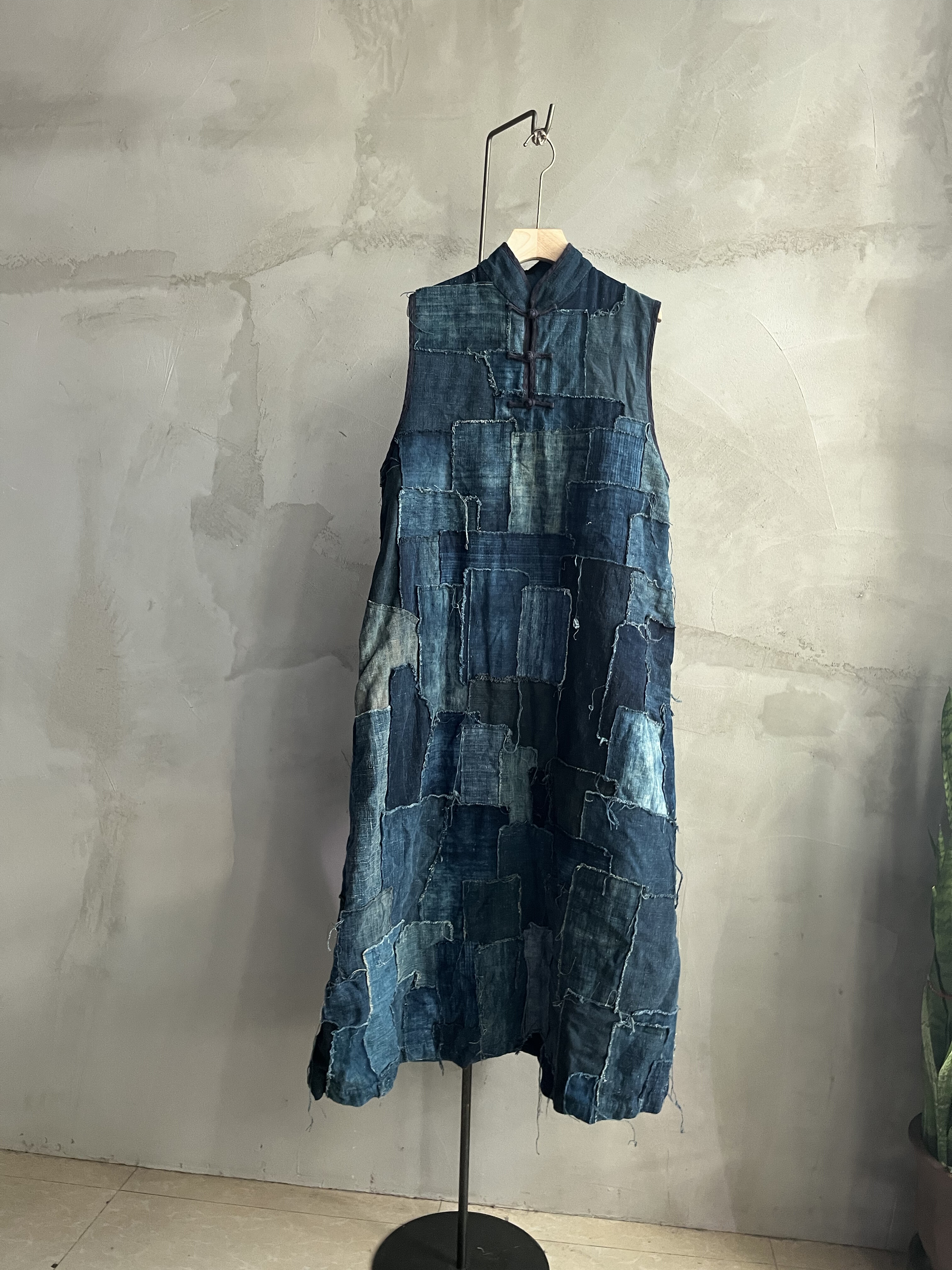 沉香布衣草堂蓝染老布拼长背心裙随拼双层无袖盘扣自制,女装/女士精品,连衣裙,淘宝优惠券,粉丝福利购,淘宝优惠卷