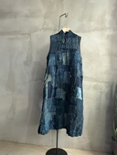 沉香布衣草堂蓝染老布拼长背心裙随拼双层无袖 盘扣自制