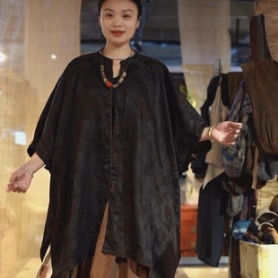 沉香布衣草堂自制混纺蚕丝香云纱开衫中长衣外套斑驳C25u07130