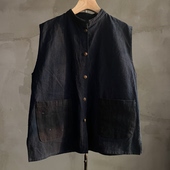 自制拼接 老布蓝染 马夹面料都不同随发 短衣马甲 沉香布衣草堂