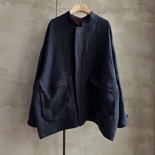 沉香布衣草堂自制长衣风衣外套 2025秋双层开衫汉麻撞色C25u09184