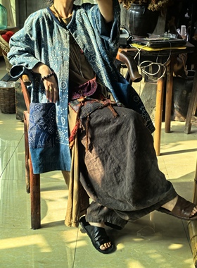 沉香布衣草堂自制 中长衣 豆染开衫外套 2025早秋新款C25u08147