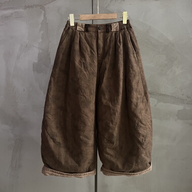 沉香布衣草堂棉裤衣路走来 晕染亚麻 休闲复古长裤百搭Y25a10228