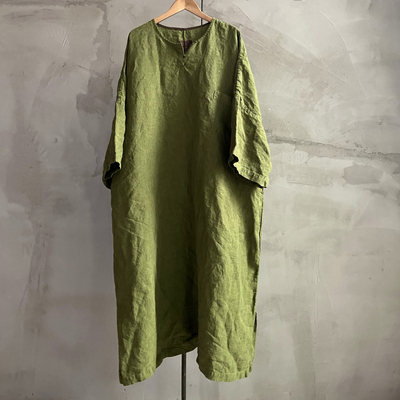 沉香布衣草堂休闲连衣裙 长衣 色织亚麻 自制超宽松舒适C25u05093