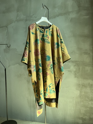 沉香布衣草堂自制长衣柞蚕丝香云纱斑驳领开气连衣裙C25u07135