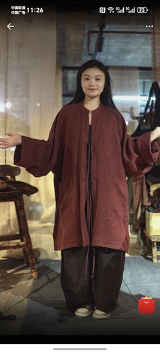 沉香布衣草堂 原创自制汉麻宽松系带长衣开衫 C25a10204