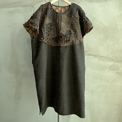 沉香布衣草堂香云纱套头连衣裙长衣重工野生柞蚕丝香云纱碎拼自制