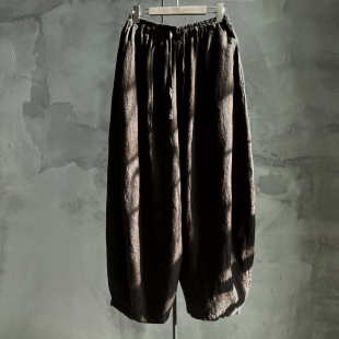 沉香布衣草堂色织亚麻长裤织厚单层萝卜裤气球裤Z25u09172