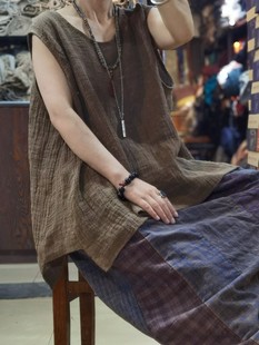 粗粝休闲宽松手工针超大背心马夹 自制 沉香布衣草堂短衣 雨露麻